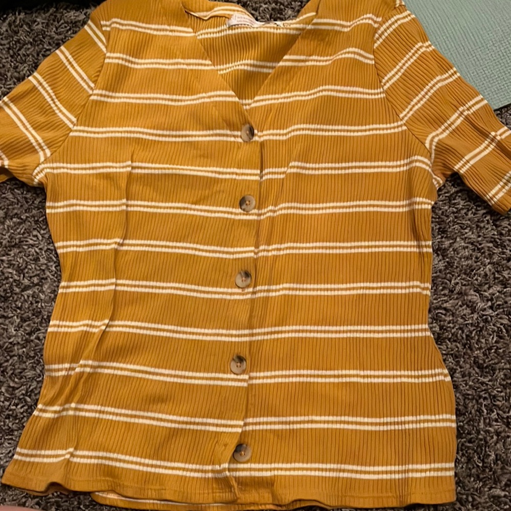 Yellow striped button up shirt